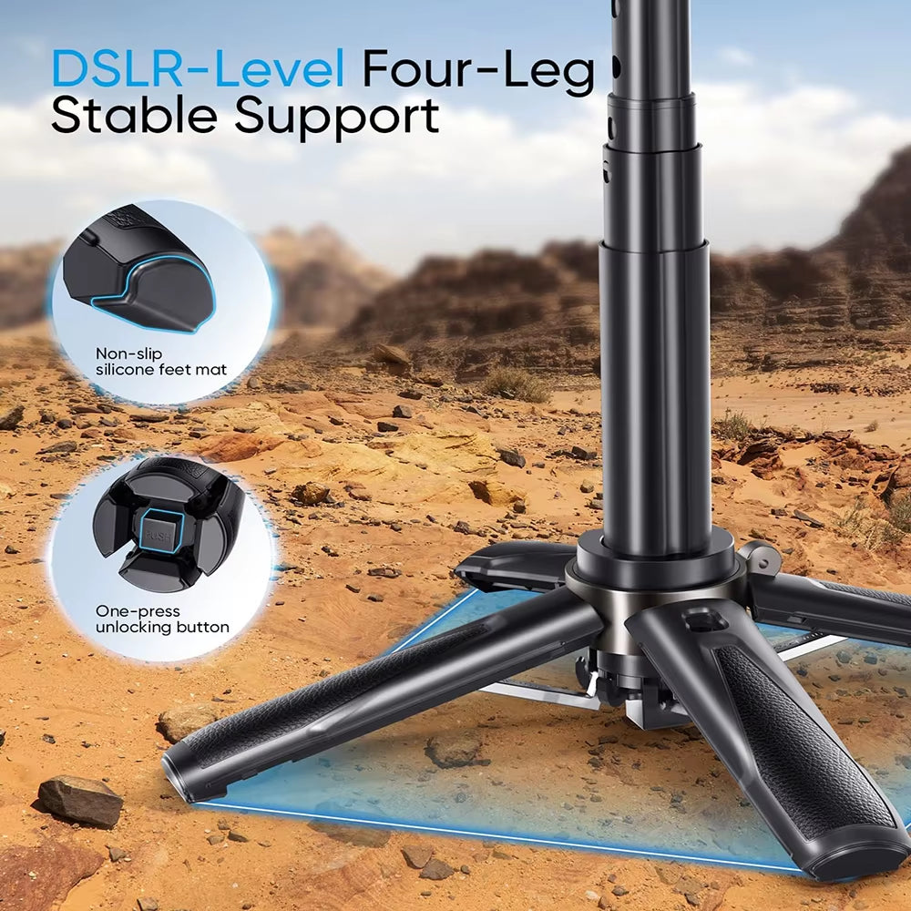 3In1 Selfie Stick Tripod Handle Phone Tripod Selfie Stablizer W Bluetooth Remote Phone Holder for Iphone 16 15 14 13 12 Android